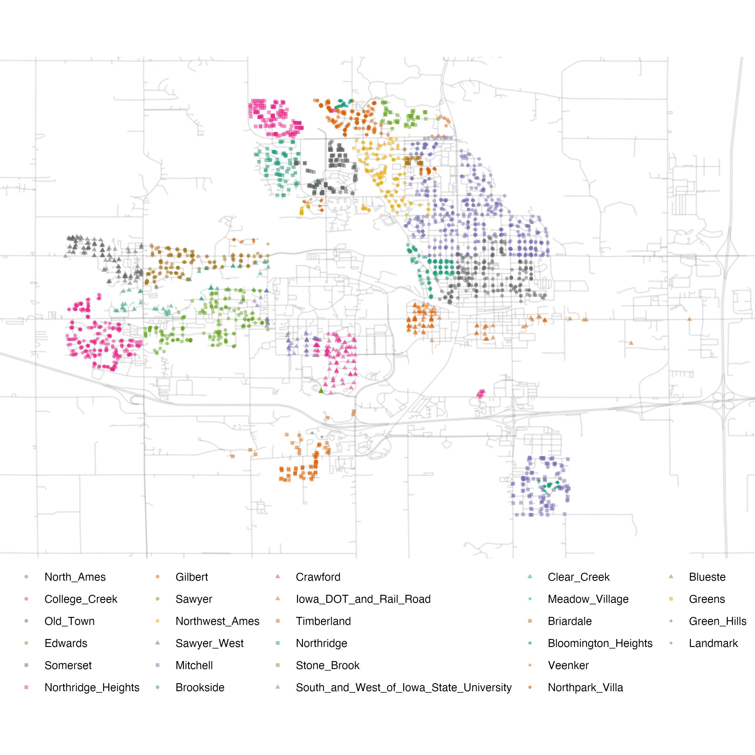Neighborhood identifiers in Ames data.